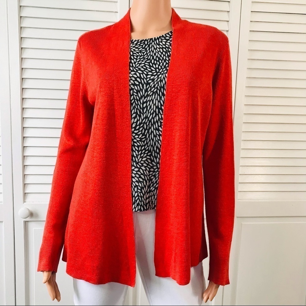 EILEEN FISHER Linen Open Front Cardigan Sweater Size Medium